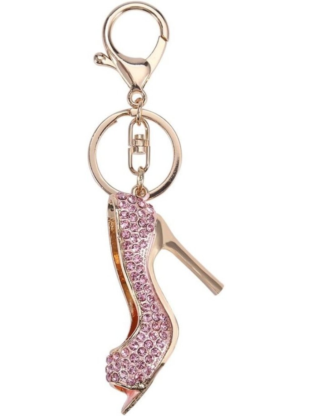 Pink Bling High Heel Keychain Alloy Shoe Keyring Purse Bag Charm Gift Holder